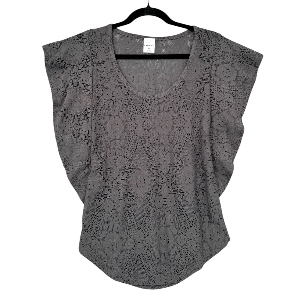 Express Lace Flutter Sleeve Blouse Women XS Nylon Dark Gray